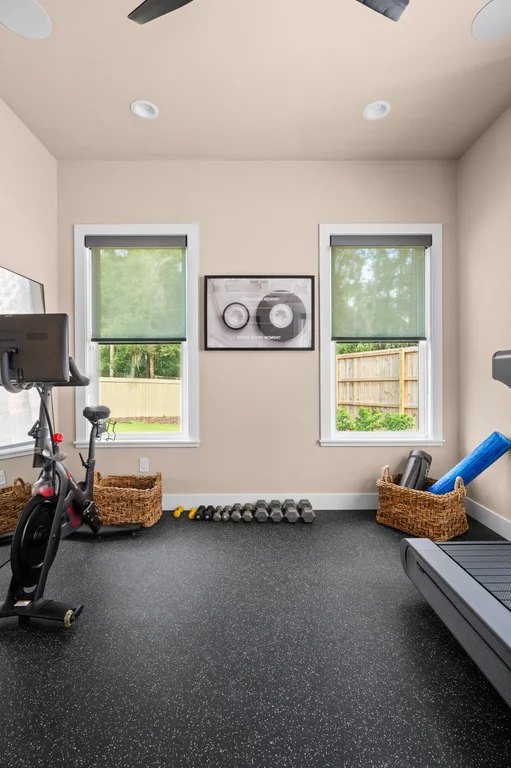 Oakmont — Hunter Douglas architectural screen shades in the home gym